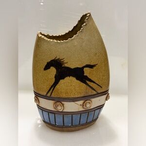 Vintage Handmade Southwestern-Style Pottery Vase Horse Motif SIGNED BY ARTIST
